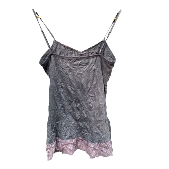 Vtg Lace Crinkle Womens Cami S Y2K 90s Camisole Layering 2000s Fairy Gray & Pink - Picture 5 of 10